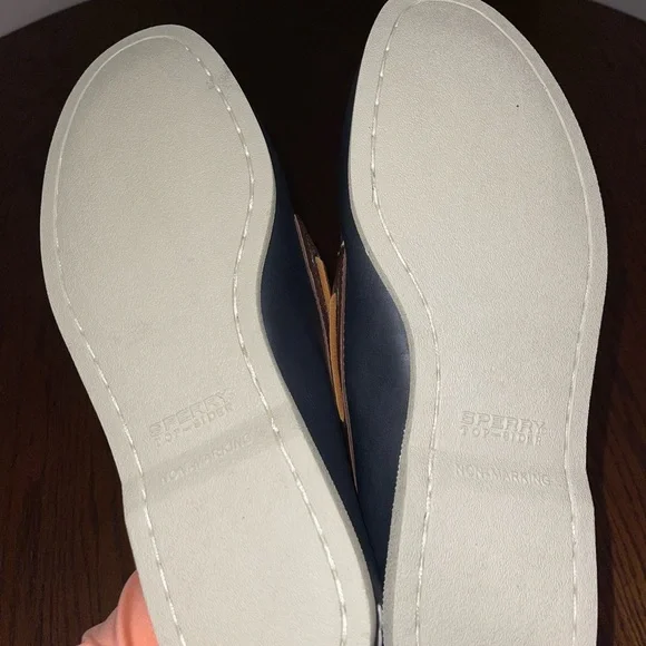 New Mens Sperry Top-Slider shoe in Navy blue leather, brown and light blue - Picture 3 of 4